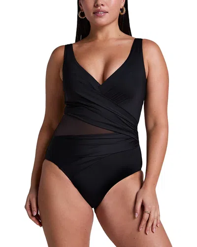 Hunkemoller Shaping Shell Mesh Swimsuit In Black