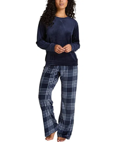 Hunkemoller Velvet Long-sleeve Pyjama Set In Blue