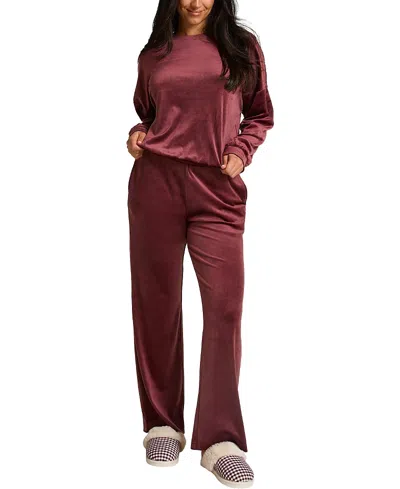 Hunkemoller Velvet Long-sleeve Pyjama Set In Brown