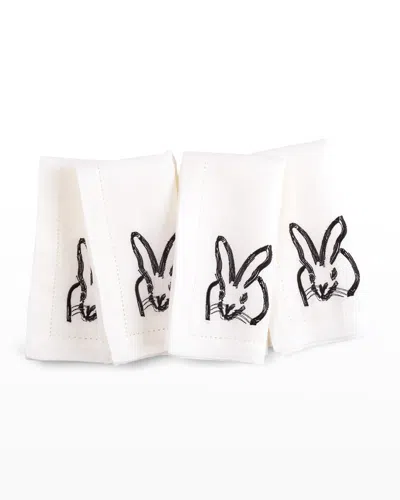 Hunt Slonem Black Painted Bunny Embroidered Linen Dinner Napkin, 20"sq. In Neutral