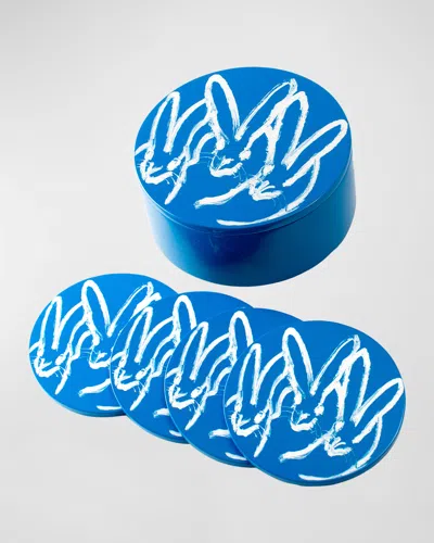 Hunt Slonem Blue Bunny Coaster Box, Set Of 4