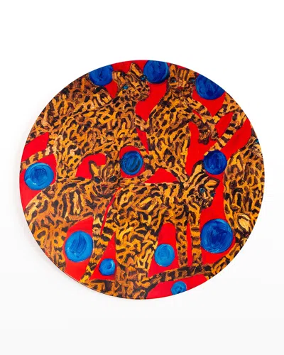 Hunt Slonem Blue Pearls Ocelot Lacquered Placemat In Multi