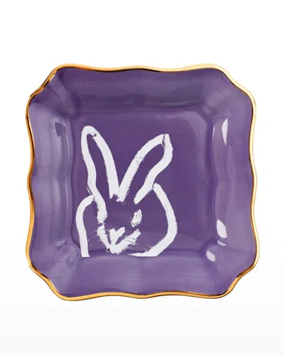 HUNT SLONEM BUNNY PORTRAIT PLATE WITH GOLD RIM - PURPLE