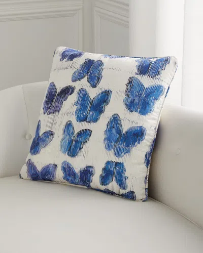 Hunt Slonem Butterflies In Blue Cotton Pillow, 22" In Multi