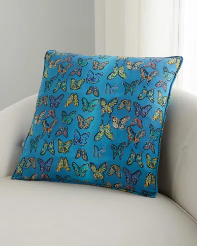 Hunt Slonem Butterfly Cotton Pillow In Blue