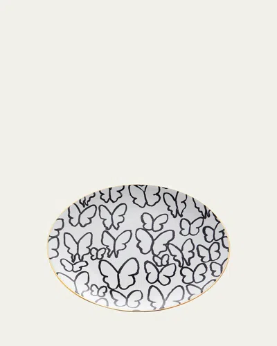 HUNT SLONEM BUTTERFLY DINNER PLATE WITH GOLD RIM - WHITE