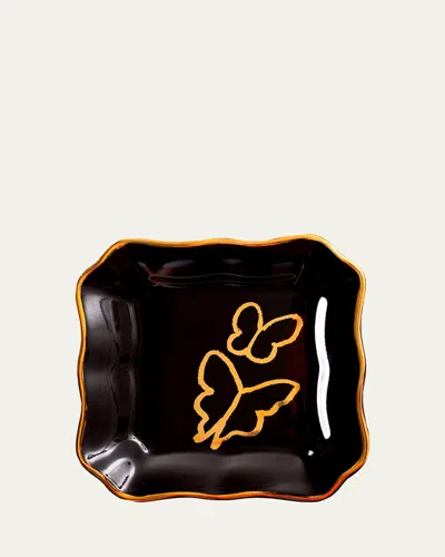 HUNT SLONEM BUTTERFLY PORTRAIT PLATE WITH GOLD RIM - BLACK