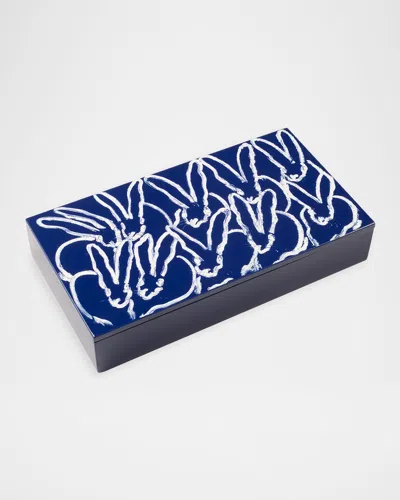 Hunt Slonem Cobalt Bunny Lacquered 7-piece Coaster Box Set In Blue