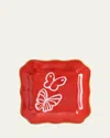 Hunt Slonem Coral Butterfly Portrait Plate In Coral