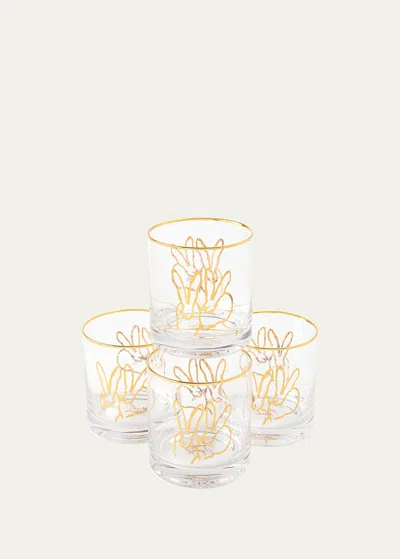 Hunt Slonem Double Bunny Old Fashioned Glasses, Set Of 4 In Clear