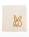 Hunt Slonem Embroidered Bunny Linen Cocktail Napkins, Set Of 6 In White/gold
