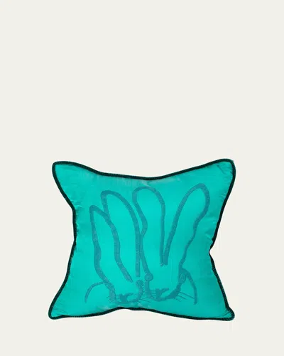 Hunt Slonem Embroidered Bunny Silk Pillow, 18" In Aquamarine