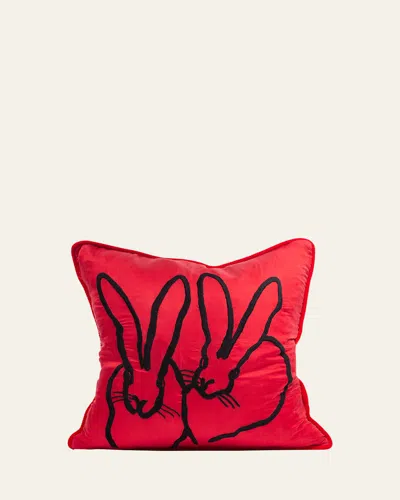 Hunt Slonem Embroidered Bunny Silk Pillow, 18" In Red