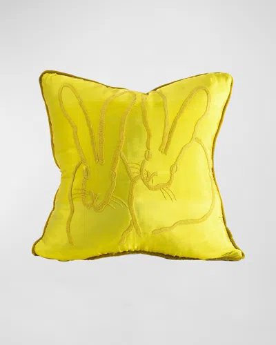 Hunt Slonem Embroidered Silk & Velvet Bunny Pillow, 20" In Yellow