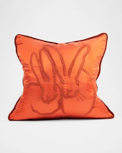 Hunt Slonem Embroidered Silk & Velvet Bunny Pillow, 20" Square In Orange