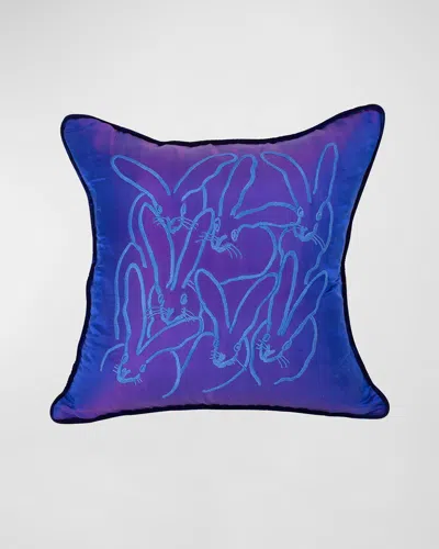 Hunt Slonem Embroidered Silk & Velvet Bunny Pillow, 22" In Animal Print