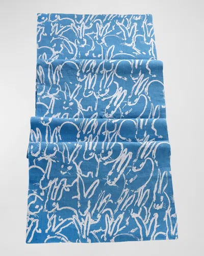 Hunt Slonem Fluffle Khadi Print Linen Table Runner In Blue