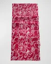 Hunt Slonem Fluffle Khadi Print Linen Table Runner In Pink