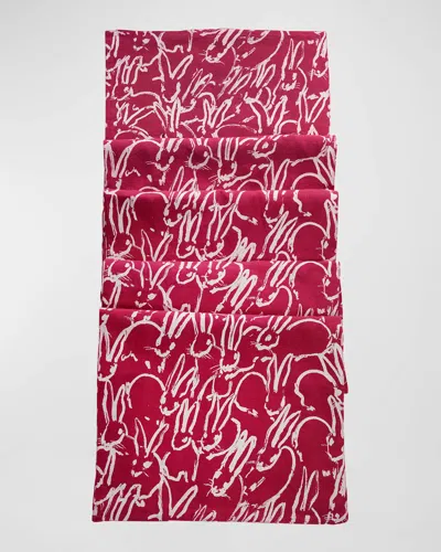 Hunt Slonem Fluffle Khadi Print Linen Table Runner In Pink