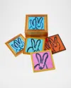 Hunt Slonem Framed Bunnies Coaster Box, Set Of 4 In Multi Color