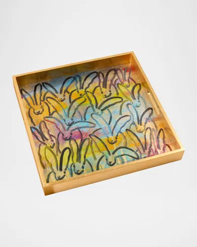 Hunt Slonem Glam Bunny Gold Leaf Serving Tray In Multi