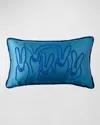 Hunt Slonem Hand-embroidered Bunny Velvet Lumbar Pillow In French Blue