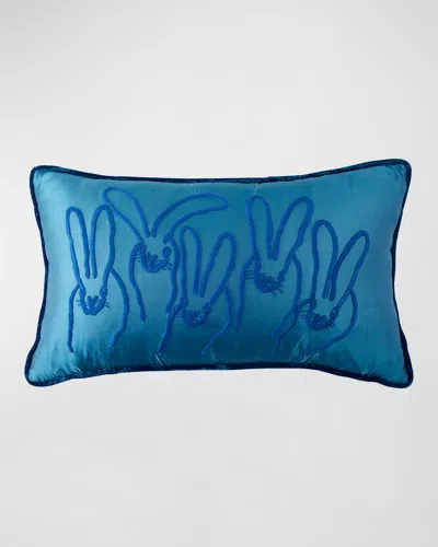 Hunt Slonem Hand-embroidered Bunny Velvet Lumbar Pillow In Blue