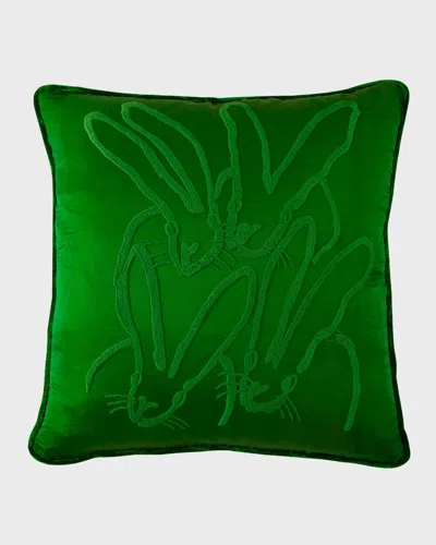 Hunt Slonem Hand-embroidered Bunny Velvet Pillow In Green