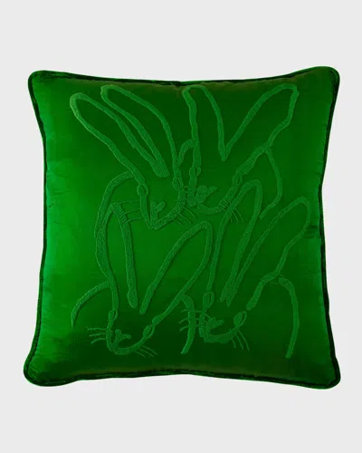 Hunt Slonem Hand-embroidered Bunny Velvet Pillow In Fern Green
