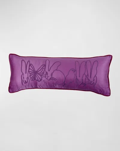 Hunt Slonem Hand-embroidered Menagerie Pillow, 36" X 14" In Purple