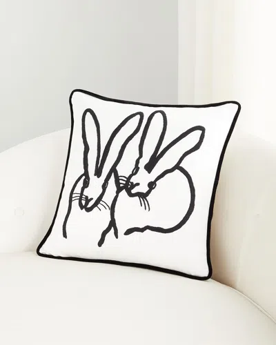 Hunt Slonem Hand-embroidered Silk 2 Bunny Pillow In White
