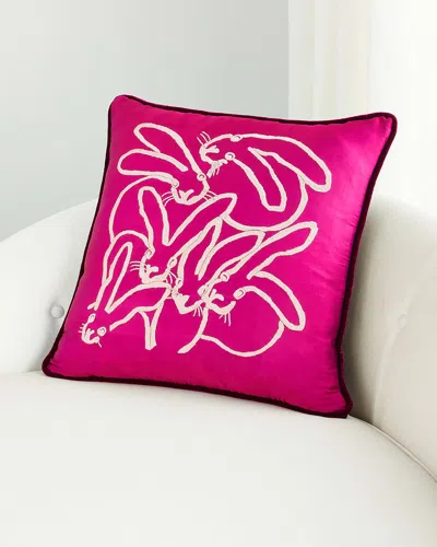 Hunt Slonem Hand Embroidered Silk Bunny Pillow In Pink