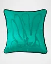 Hunt Slonem Hand-embroidered Silk Pillow With Velvet Back, 22" Square In Aquamarine