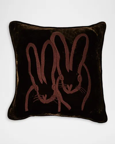 Hunt Slonem Hand-embroidered Velvet Bunny Pillow, 20" Square In Brown