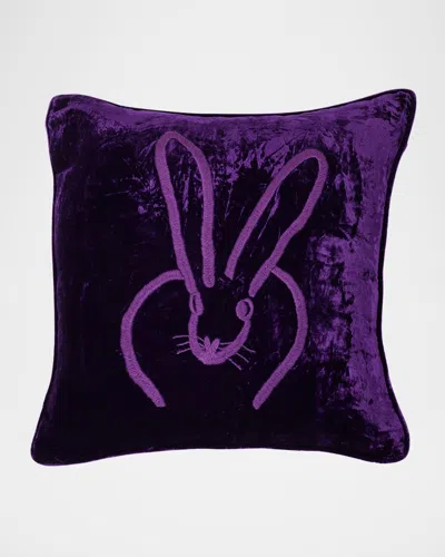 Hunt Slonem Hand Embroidered Velvet Decorative Pillow, 18" Square In Purple