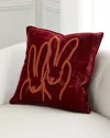 Hunt Slonem Hand-embroidered Velvet Decorative Pillow, 20" Square In Burnt Orange