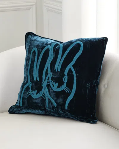 Hunt Slonem Hand-embroidered Velvet Decorative Pillow, 20" Square In Peacock Green