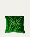Hunt Slonem Hand Embroidered Velvet Decorative Pillow, 22" Square In Fern Green