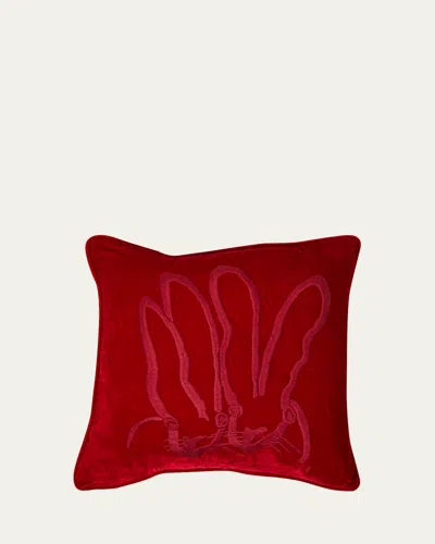 Hunt Slonem Hand-embroidered Bunny Velvet Pillow, 18" Square In Multi