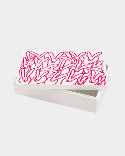 Hunt Slonem Hutch Treasure Box White With Pink Bunnies In White/pink