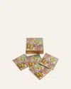 Hunt Slonem Lakeside Butterflies Gold Leaf Coaster Box, Set Of 4 In Multi Color