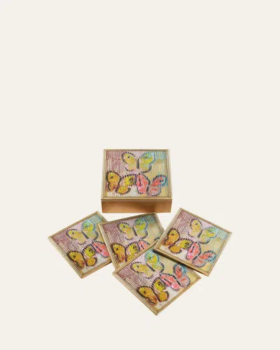 HUNT SLONEM LAKESIDE BUTTERFLIES GOLD LEAF COASTER BOX, SET OF 4