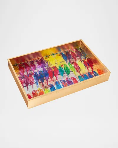 Hunt Slonem Lories Gold Leaf Vanity Tray In Multi