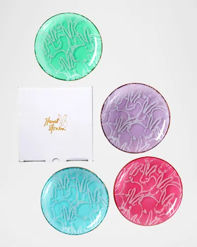 Hunt Slonem Lucky Charm Glass Plates With Gold Rim In Multi