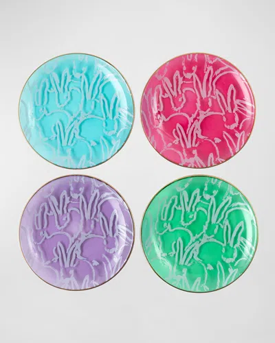 Hunt Slonem Lucky Charm Golden-rimmed Glass Plates, Set Of 4 In Multi