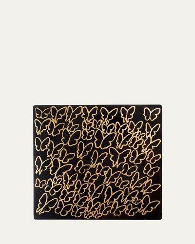 Hunt Slonem Midnight Butterflies Square Lacquer Placemat In Brown
