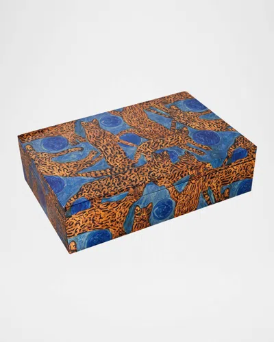 Hunt Slonem Ocelot & Blue Pearls Lacquer Box In Multi