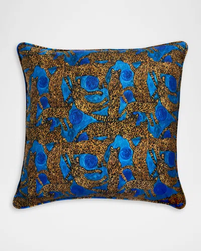 Hunt Slonem Ocelots & Blue Pearls Decorative Pillow, 22" Square