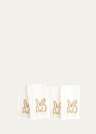 Hunt Slonem Painted Bunny Embroidered Dinner Napkin - White/gold