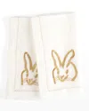 Hunt Slonem Painted Bunny Embroidered Dinner Napkin - White/gold In White/gold